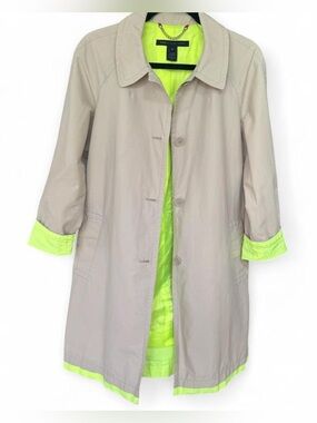 Marc by Marc Jacobs Womens Trench Coat Size M Oxford Tan Neon Chartreuse Lining